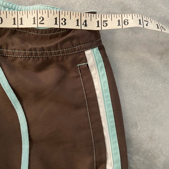 Green Tea Size M Brown Aqua Stripe Pull On Elastic Waist Lightweight Track Pants - Picture 10 of 11
